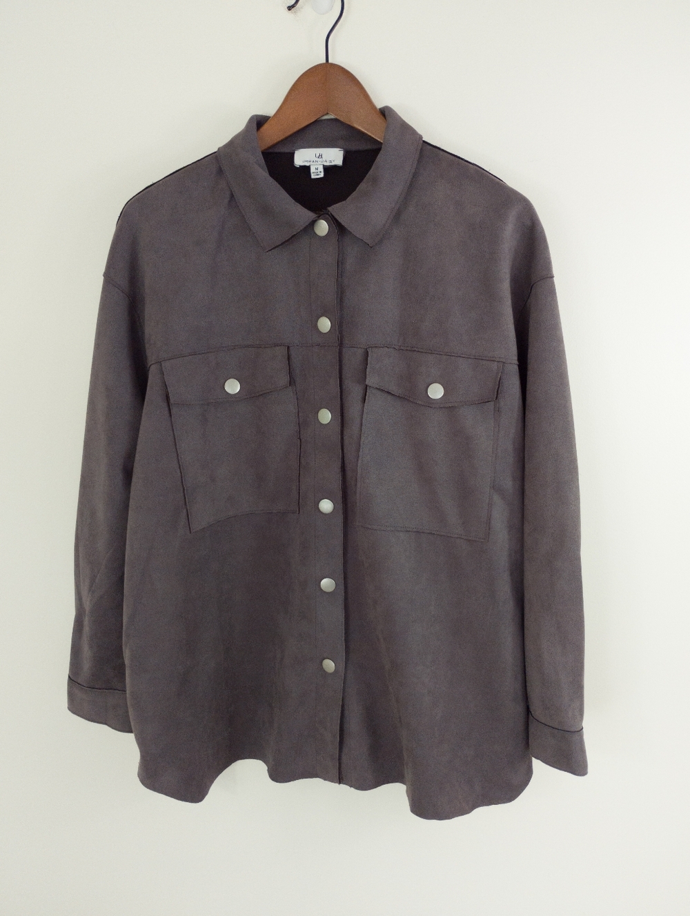 Urban Daizy Faux Suede Snap Button Shacket Shirt Jacket Gray Medium